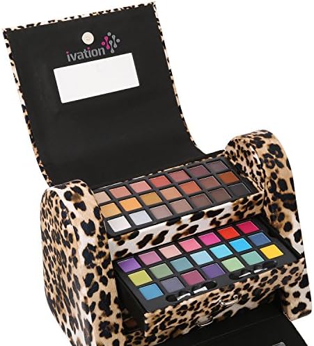 Ivation Cosmetics Exclusive Leopard Makeup Kit, 5 Layers of Eye Shadows , Lip-glosses , Powders, Blushes, and Creamy Foundation - Highly Pigmented and Can Be Used on Face or Body + Jumbl Brush and Mirror Included
