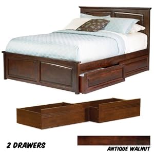Monterey Platform Bed King with Open Foot Rail with 2 Flat Panel Bed Drawers (Antique Walnut) (45.88\”H x 81.38\”W x 84.63\”D)