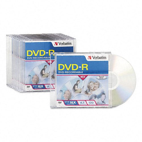 Verbatim Products - Verbatim - DVD-R Discs, 4.7GB, 16x, w/Slim Jewel Cases, 10/Pack - Sold As 1 Pack - Enormous, double-layer capacity. - Archive home movies. - Back up business documents. - Efficient, reliable storage. - Compatible with most DVD-ROM driv