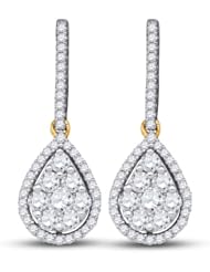 10K White Gold Round Brilliant Cut Diamond - Pear Shape Halo Channel Set Dangle Earrings - (.81 cttw.)