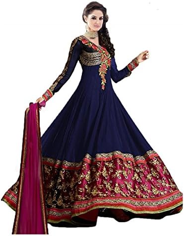 SalwarSaloon Women's Faux Georgette Dress Material Free Size Blue