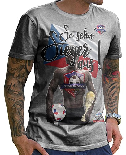 Stylotex Herren T-Shirt Basic So sehn Sieger aus Guy Tschechien Czech Republic, Farbe:heather;Größe:M