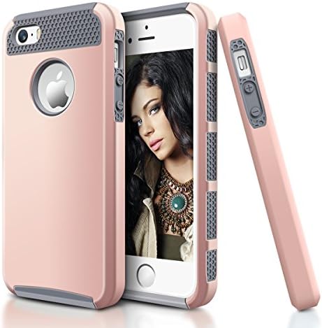IPhone 5S Case, EMOUNIT 2 in 1 TPU Bumper&amp;Hard Solid PC Shell Back, Shock-Absorption&amp;Scratch-Proof Hybrid Dual-Layer Slim Cover for Apple IPhone 5/ IPhone 5S(Rose Gold) ¡­