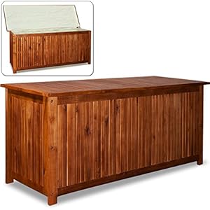 Coffre de jardin en bois exotique rangement 120 cm Tissus inclus
