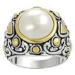 Silvertone and Goldtone Inset Faux Pearl Ring