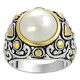 Silvertone and Goldtone Inset Faux Pearl Ring
