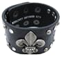 Black Leather Rhinestone Studded Fleur De Lis Wristband