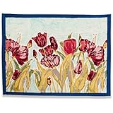 Couleur Nature 15-inches by 18-inches Tulips Placemat, Turquoise/Navy, Set of 6