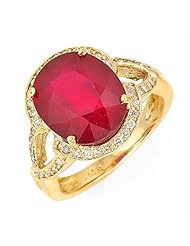 PassionGems 6.2 ct Natural Ruby and Diamond 14k Gold Ring - Size 6