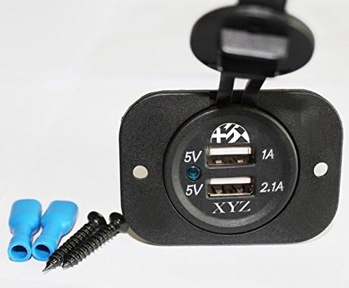 XYZ Boat Supplies Brand Dual USB Charger Socket for Boat / Rv / Car / Motor-home (Black w/ XYZ Logo)