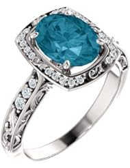 18K White Gold 9.00x7.00mm Oval Cut London Blue Topaz and Diamond Ring -- LIFETIME WARRANTY