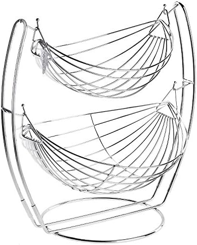 Double Hammock Iron 2-Tier Fruit Bowl, Basket and Rack Display Stand, Chrome Finish