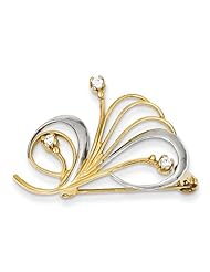 14k Yellow Gold & Rhodium & CZ Swirl Pin. Metal Wt- 2.92g