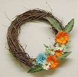 Orange Gerbena and Daisy Twig Wreath (17 x 20 inch)