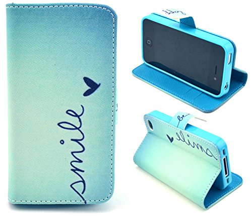 iphone 4/4S Case, Smile Quotes Heart Flip Wallet Credit ID Card Slot Holder Phone Case With Stand –Retail Package W Screen Protector –Seaside iphone 4/4S Case, Smile Quotes Heart Flip Wallet Credit ID Card Slot Holder Phone Case With Stand –Retail Package W Screen Protector –Seaside