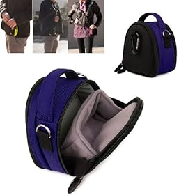 Pocket Camcorder Bag Sony Bloggie Duo 3D & Touch RCA EZ3000 Toshiba Camileo Panasonic HM TAI1 Samsung HMX U20 JVC PICSIO VanGoddy Mini laurel Small Camera Bag For Pocket Camcorder Models (Azure)+ Black/Blue 6 inch Camera Tripod
