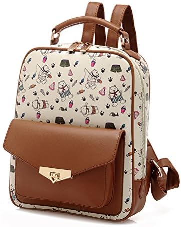 Vere Gloria Women's Leather Backpacks Bags Vintage Casual Square Rucksack for College High Middle School Students Large Capacity Schoolbag for Teens Girls Retro Fashion Female Travel Double Shoulder Top Handle Handbags Floral Print Designer Ipad Purse Plaid Cute Cartoon Lady's Hiking Daypacks (8-Brown)