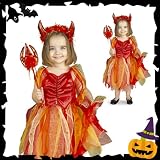 ハロウィン　衣装　子供　レッドデビル（ドレス・グローブ・カチューシャ・ピッチフォーク）Red Devil　3-4歳(80cm-100cm)　キッズ　仮装　コスチューム　885244