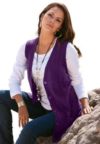 Roamans Women's Plus Size Fine Gauge Long Sweater Vest