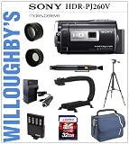 Sony HDR-PJ260V High Definition Handycam Camcorder + Action Stabilizing X Grip Handle + LEXSpeed 32GB SDHC Memory Card + 3pc Multi-Coated Essential Filter Kit + Wide Angle & Telephoto Lens Set + Sunpak Heavy Duty Mon-Tripod + Deluxe Camera Bag plus bonus Sunpak Solar Flashlight & Charger