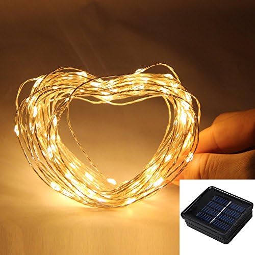 Solar Fairy lights, NockNock Solar Powered 33ft 10m 100 LED Copper Wire Starry String Lights for Wedding Christmas Party Holiday Lawn Patio Indoor and Outdoor Use - Warm White