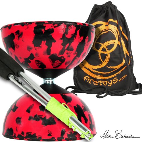 Harlequin Diabolo Set, Metal Diabolo Sticks, Diablo String & Bag (R/Bk)