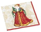 Caspari Santa 2 Paper Cocktail Napkin Package in Gift Box, Ivory