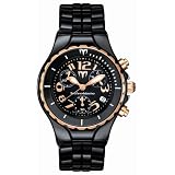 TechnoMarine Ladies 208021 MoonSun Ceramic Mini Gold-Plated Black Watch by TechnoMarine