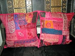 2 Patchwork Embroidered Sari Toss Pillow Cushion Covers Bed Decor 16"