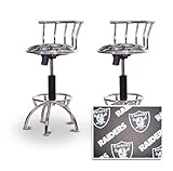 2 Oakland Raiders Football Chrome Adjustable Barstools