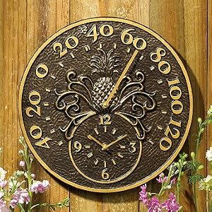 Pineapple Outdoor Clock with Thermometer - Antique Copper - Frontgate