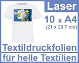 Produkt-Bild: T-Shirt Folie 10x, helle Textilien bedrucken - mit Laser, Farblaser B&uuml;gelfolie Transferfolie