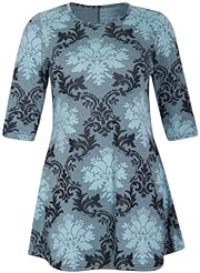 Plus Size Jacquard Polyester Short Scoop Neck 3/4 Sleeves Floral Print Tunic/Mini Dress 