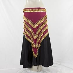 Rose Pink Triangular Hip Scarf/Belt with Gold Coins and Gold Beads