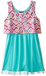 Girls Cotton/Jersey/Polyester/Spandex/Tulle Striped Print Glittering Lace Tiered  Mesh  Dress With a Bow(s)