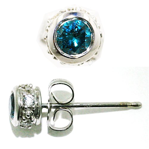 14K WHITE GOLD STUD EARINGS WITH 1/2 Cttw BLUE DIAMONDSFREE SHIPPING