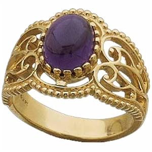 14Kt Yellow Gold Decorative Amethyst Cabochon Fashion Ring