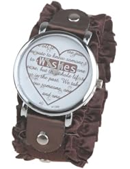 Stylish Rhinestones Wishes Heart Dial Quartz Watch Wristwatch with Flouncing Elastic Band for Lady Woman Girl Female - Brown SWWM7-59090