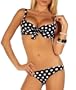 Two Piece Sexy Bikini Underwire Low Cut Women Swimwear Swimsuit, Medium, Black with White Polka Dots