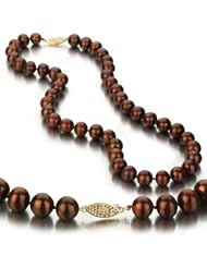 UniquePearl 14K Yellow Gold 9-10mm Chocolate Freshwater Cultured Pearl Necklace AA+ Quality Pearls, 18 Inch