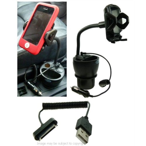 Powered iPhone 3GS / 3G Cup / Drinks Mount Car Kit inc: FREE iPhone Power Connector