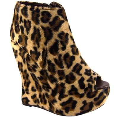 Leopard Print High Wedge Heel Platform Boots: Amazon: Shoes ...