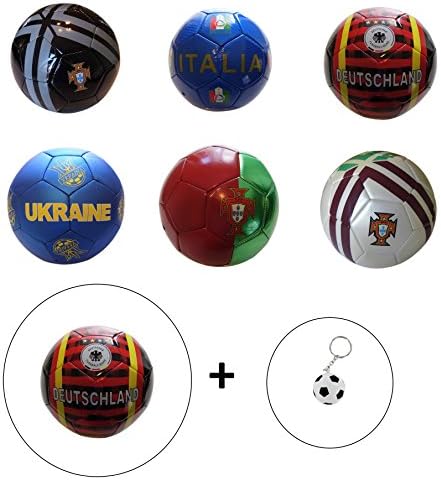 Euro Cup Soccer Ball Full Size 5 With Soccer Ball Key Chain by World Sports Fanatics® ✮ All Euro Cup Countries (Size 5, Germany Red)