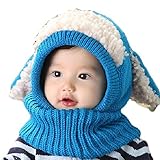 SBJ ニット帽 キッズ うさぎ 赤ちゃん 子供 こども 帽子 ベビー 幼児 乳児 防寒 ニット 首まで暖か (青 ブルー blue)