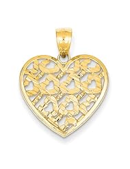 14k Diamond-Cut Hearts Pattern On Heart Pendant