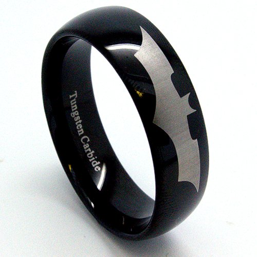  Blue Chip Unlimited - Collector's Unisex 9mm Black Tungsten Carbide Ring with Silver Batman Symbol Anniversary Ring Wedding Band Engagement Ring Size 10