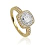 14K Yellow Gold Vermeil Cushion-Cut Cubic Zirconia CZ Ring - Women's Engagement Wedding Ring Size 7