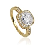 14K Yellow Gold Vermeil Cushion-Cut Cubic Zirconia CZ Ring - Nickel Free Engagement Wedding Ring