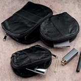 Embassy by Two 3pc Italian Stone Design Genuine Leather Travel/Make-Up Bag Sets