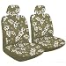 Set of 2 Universal-Fit Hawaiian Low Back Front Bucket Seat Cover With Separate Headrest Cover for Seats with Armrest - Tan Hawaii Hibiscus Floral Print